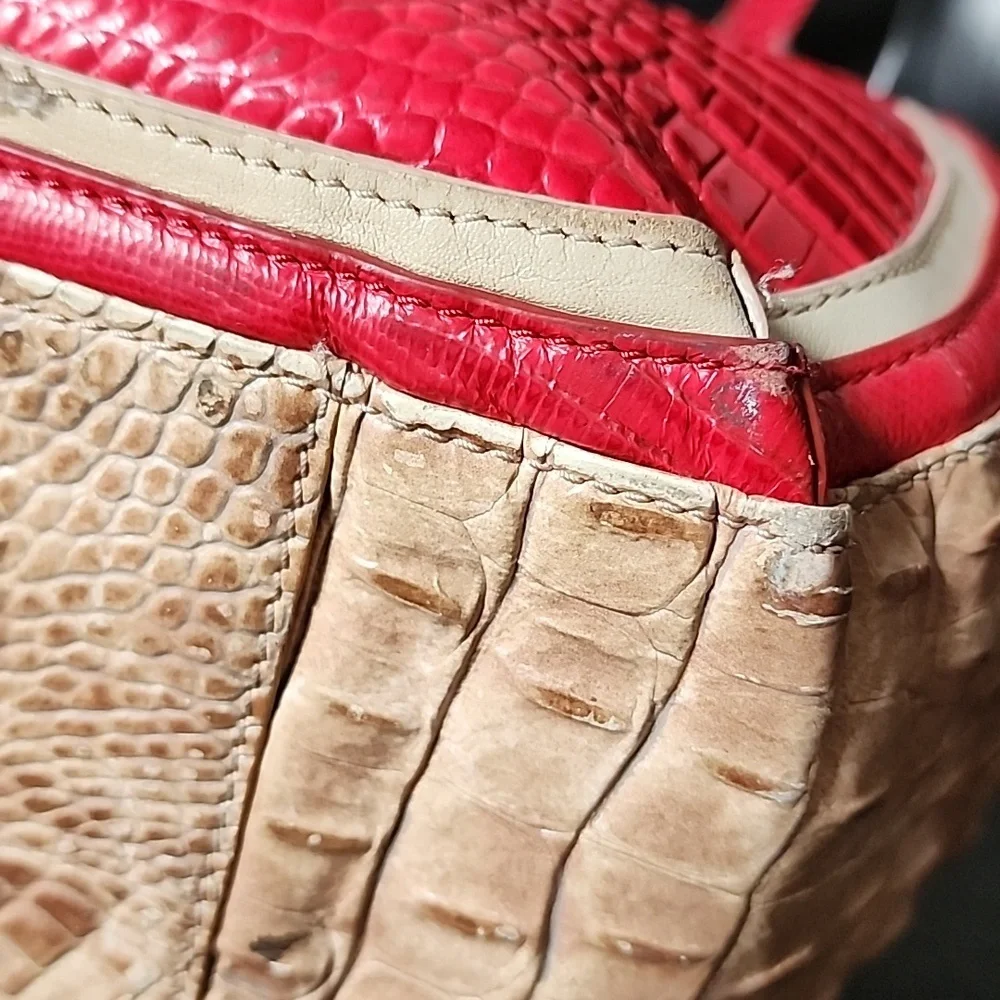 Brahmin Marianna Ember Fuego Genuine Croc Embossed Leather Shoulder Bag - Picture 11 of 12